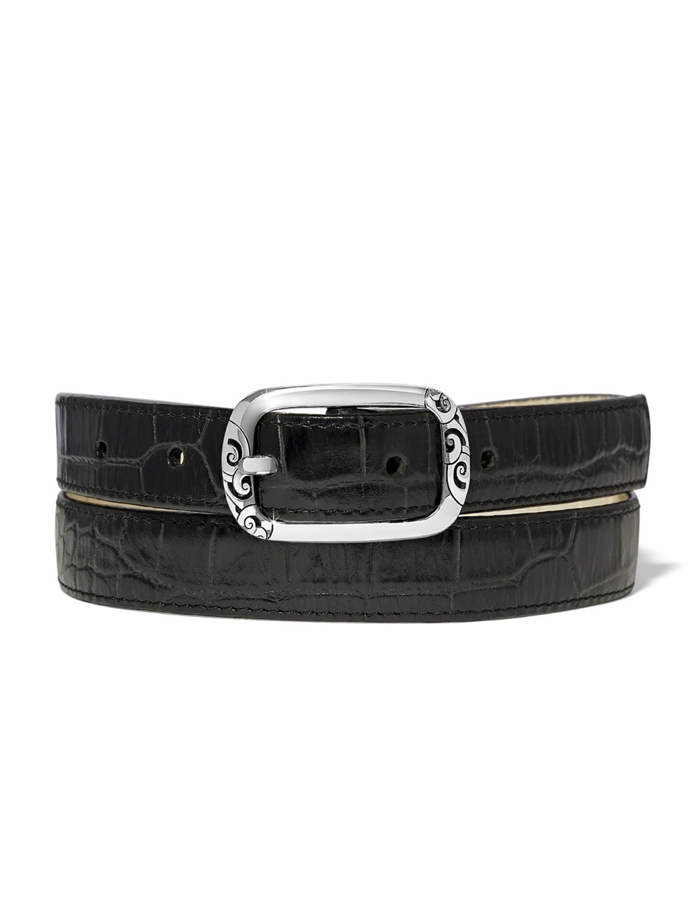 Brighton Mingle Reversible Belt B40643 Black White Croc Embossed Size M